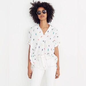 MADEWELL Summer Friday Embroidered Courier Button-Back Shirt Sz XXS